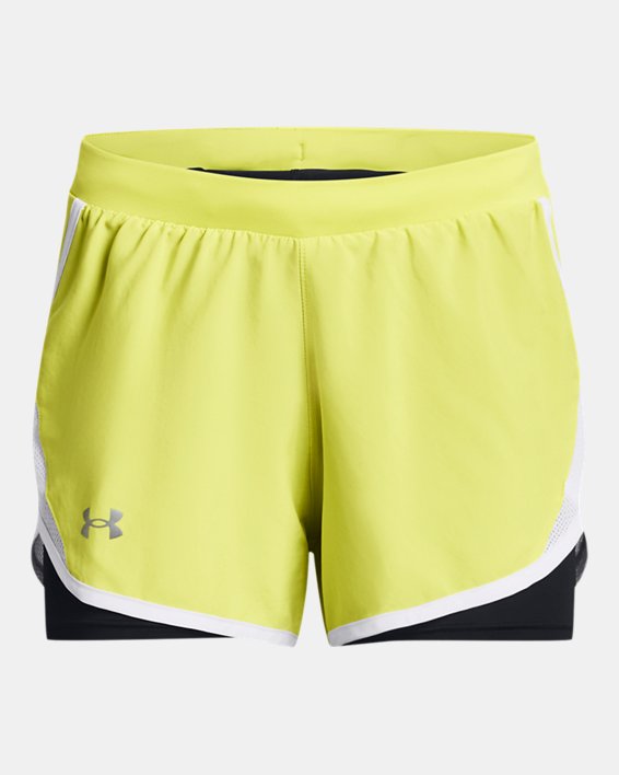 Women's UA Fly-By 2.0 2-in-1 Shorts, Yellow, pdpMainDesktop image number 6